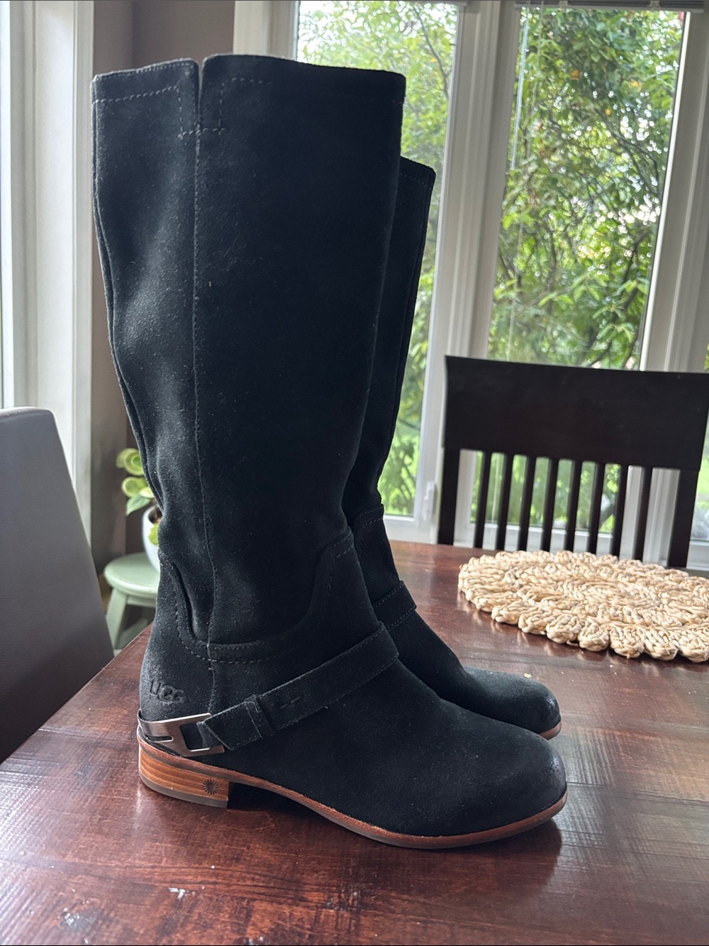 UGG Black Suede Mid-Calf Heeled Boots